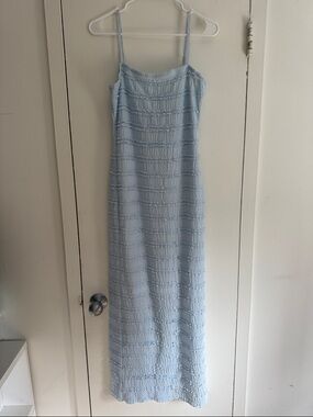 Pinkblush Light Blue Ruffle Tiered Fitted Maternity Maxi Dress